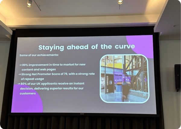 Valeria Kontor's slide at the Digital Transformation Conference in London titled "Staying ahead of the curve"